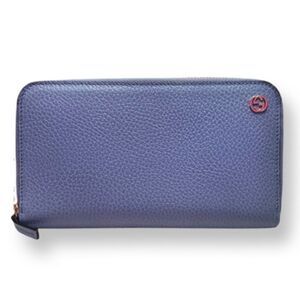 New Gucci Light Blue Pebbled Leather Interlocking GG Long Zippy Wallet